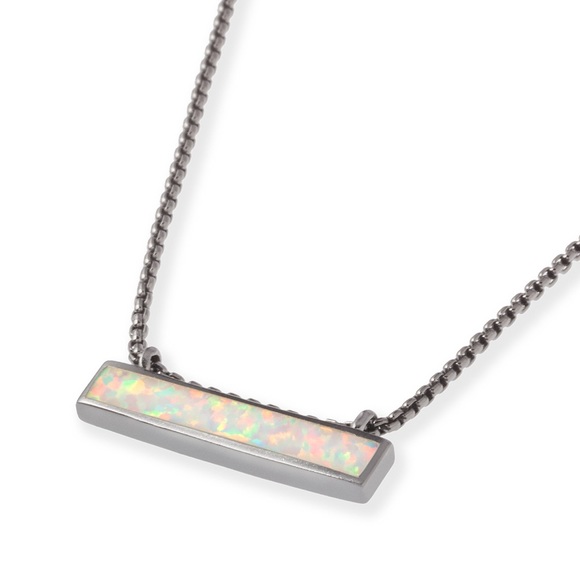 Kendra Scott Mackenzie Necklace Hematite Silver White Kyocera Opal Adjustable - Picture 1 of 6